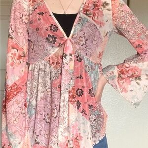 Babydoll Floral Tie-Front Blouse